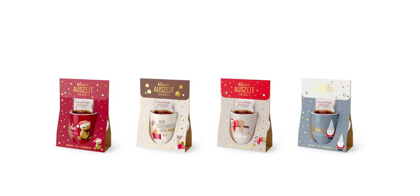 Kleine weihnachtliche Auszeit für Dich :-) Set mit Tasse, Tee & Schokolade