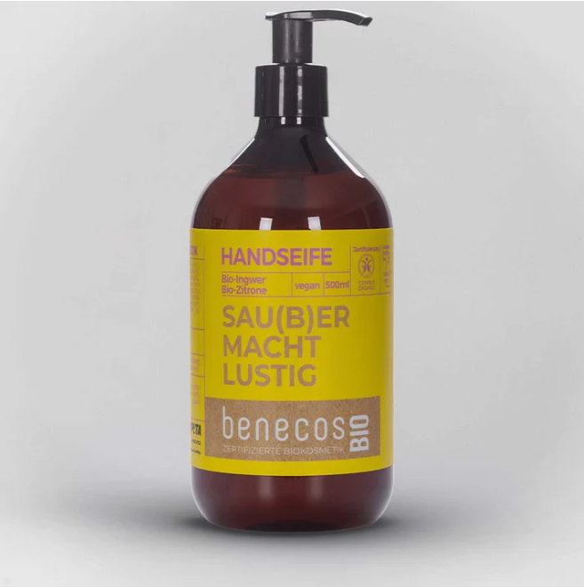 benecosBio Handseife Bio-Ingwer+Bio-Zitrone - Sau(b)er macht lustig