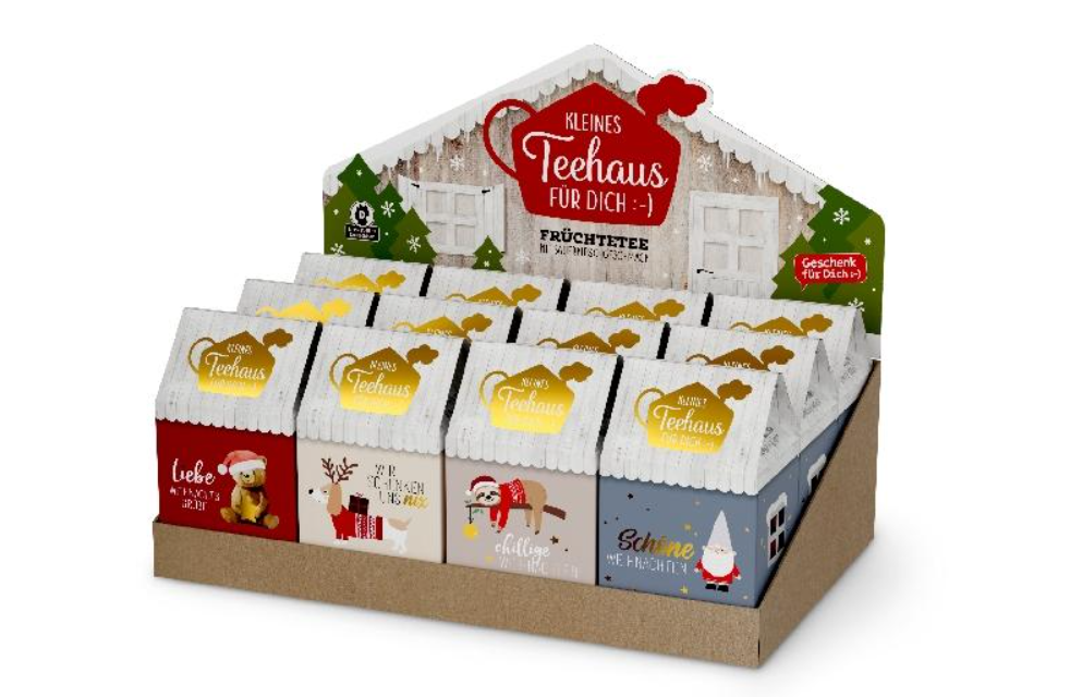 Kleines Weihnachts-Teehaus für Dich :-) Früchtetee, aromatisiert mit Sauerkirschgeschmack (verschiedene Sprüche)