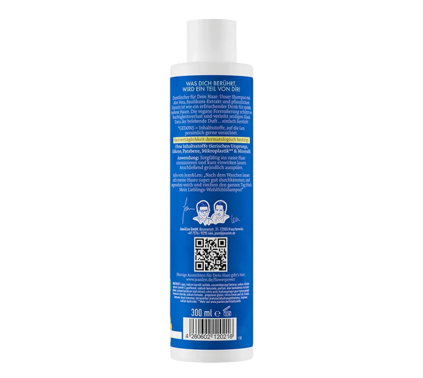 Jean & Len Feuchtigkeit Shampoo Aloe Vera & Basilikum
