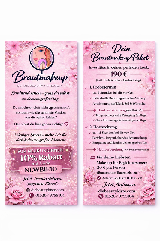 Brautmakeup Dauer (1x2Std. und 1x1,5 Std. )